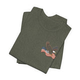 America 250 Commemorative Eagle Front + Vertical Flag Back Unisex Jersey Short Sleeve T-Shirt - POPvault