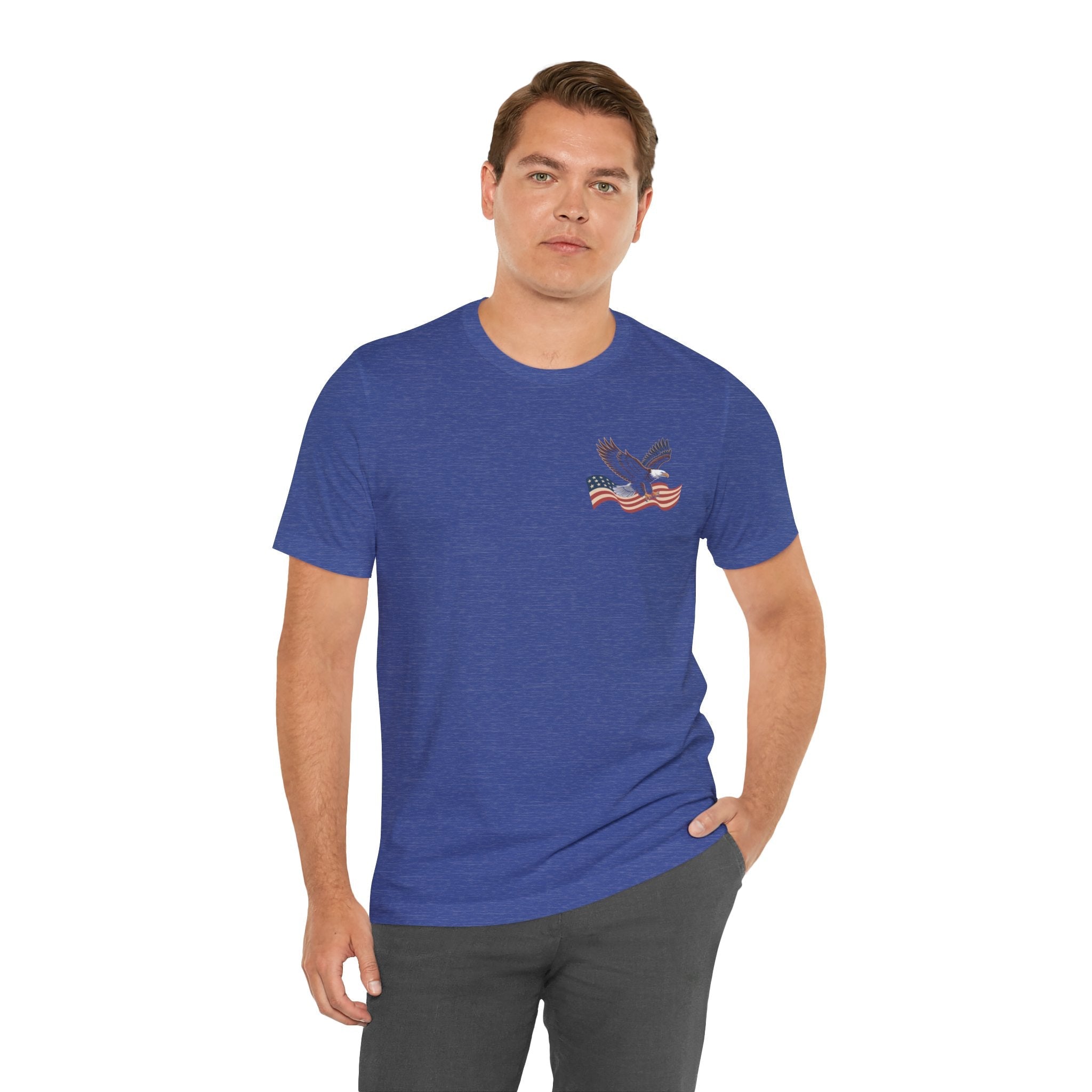 America 250 Commemorative Eagle Front + Vertical Flag Back Unisex Jersey Short Sleeve T-Shirt - POPvault