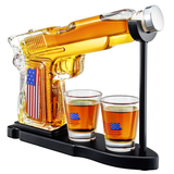 American Flag Pistol Whiskey Decanter Set - 8 Oz. with Two 2 Oz. Glasses - POPvault