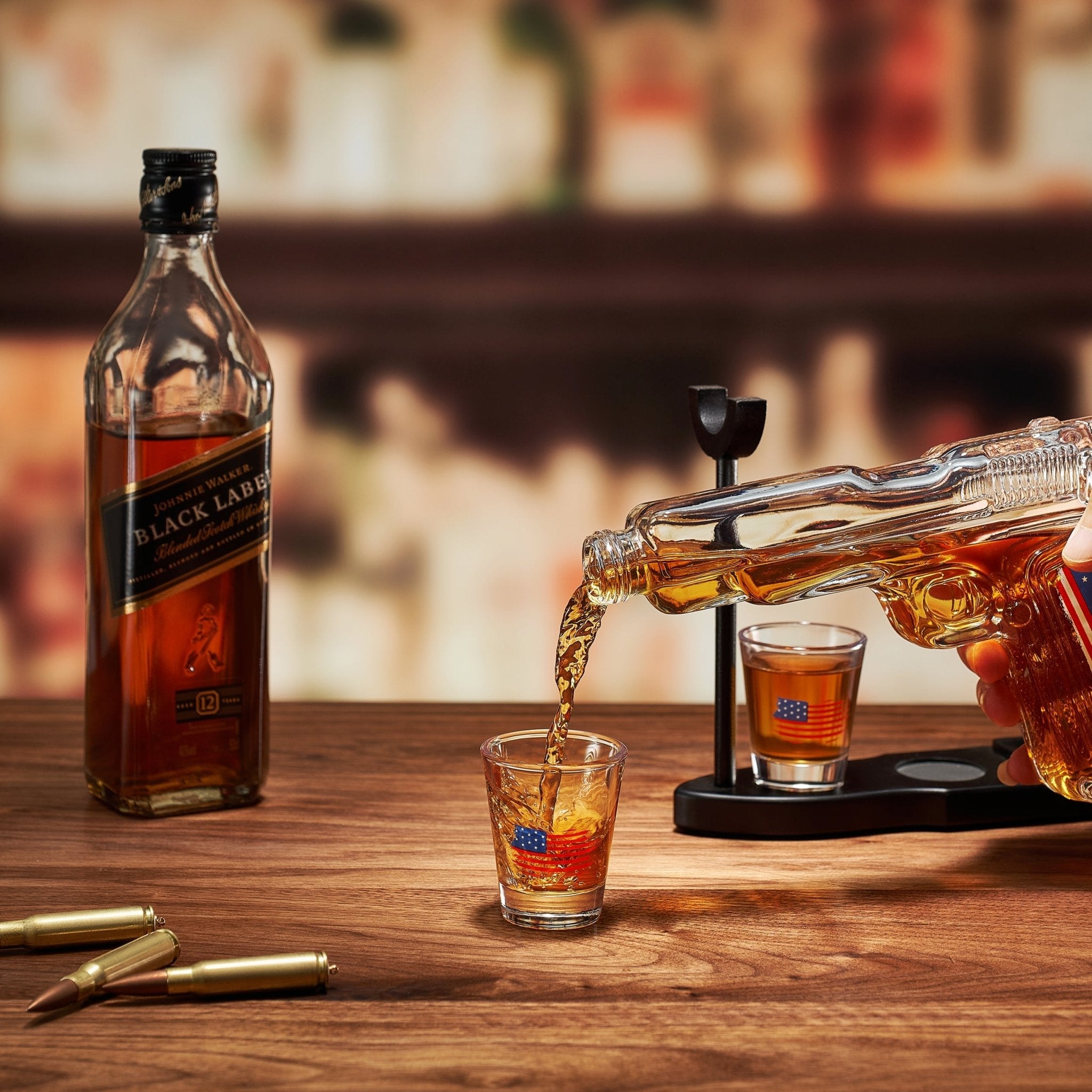 American Flag Pistol Whiskey Decanter Set - 8 Oz. with Two 2 Oz. Glasses - POPvault