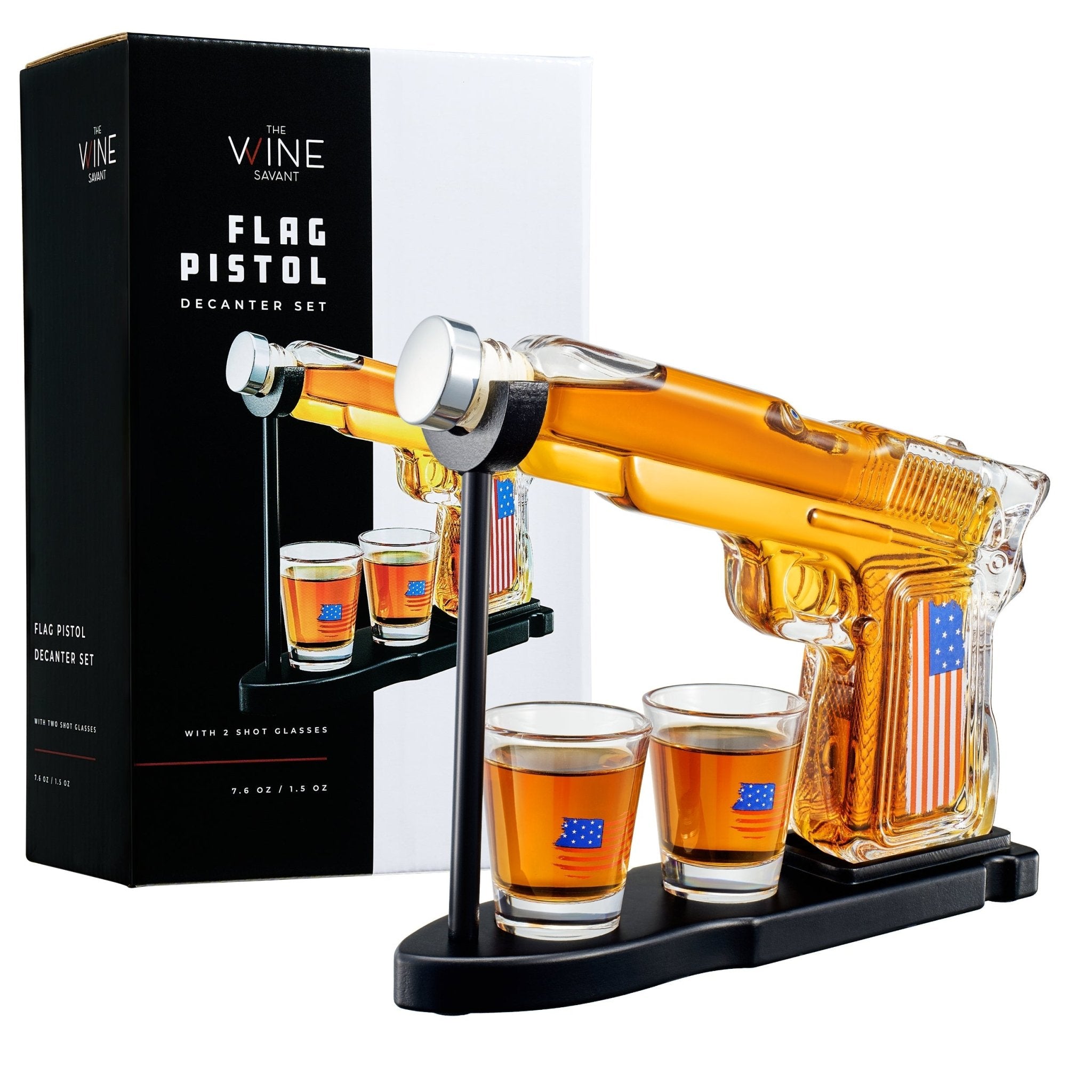 American Flag Pistol Whiskey Decanter Set - 8 Oz. with Two 2 Oz. Glasses - POPvault