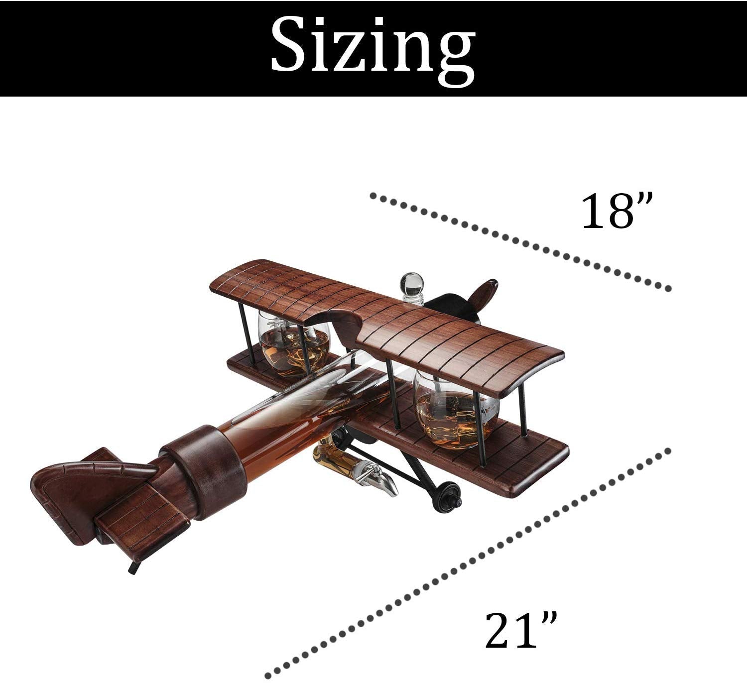 Antique Wood Airplane Whiskey Decanter Set With 2 Airplane Glasses - POPvault