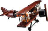 Antique Wood Airplane Whiskey Decanter Set With 2 Airplane Glasses - POPvault