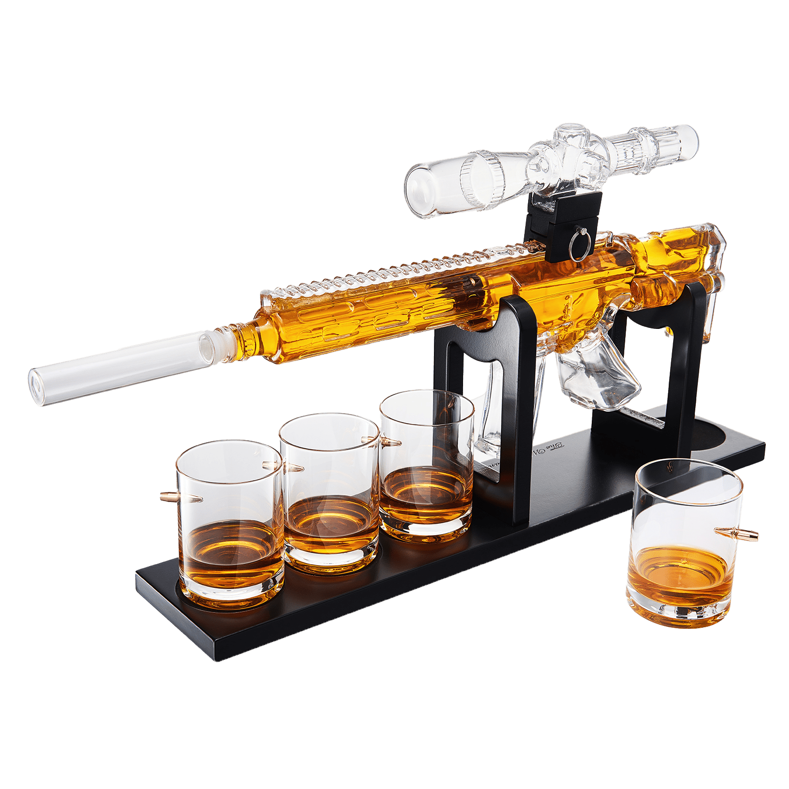 AR Limited Edition 800 ml Whiskey Decanter Set With Wooden Silencer Stopper Plus 4 12 Oz. Bullet Glasses - POPvault