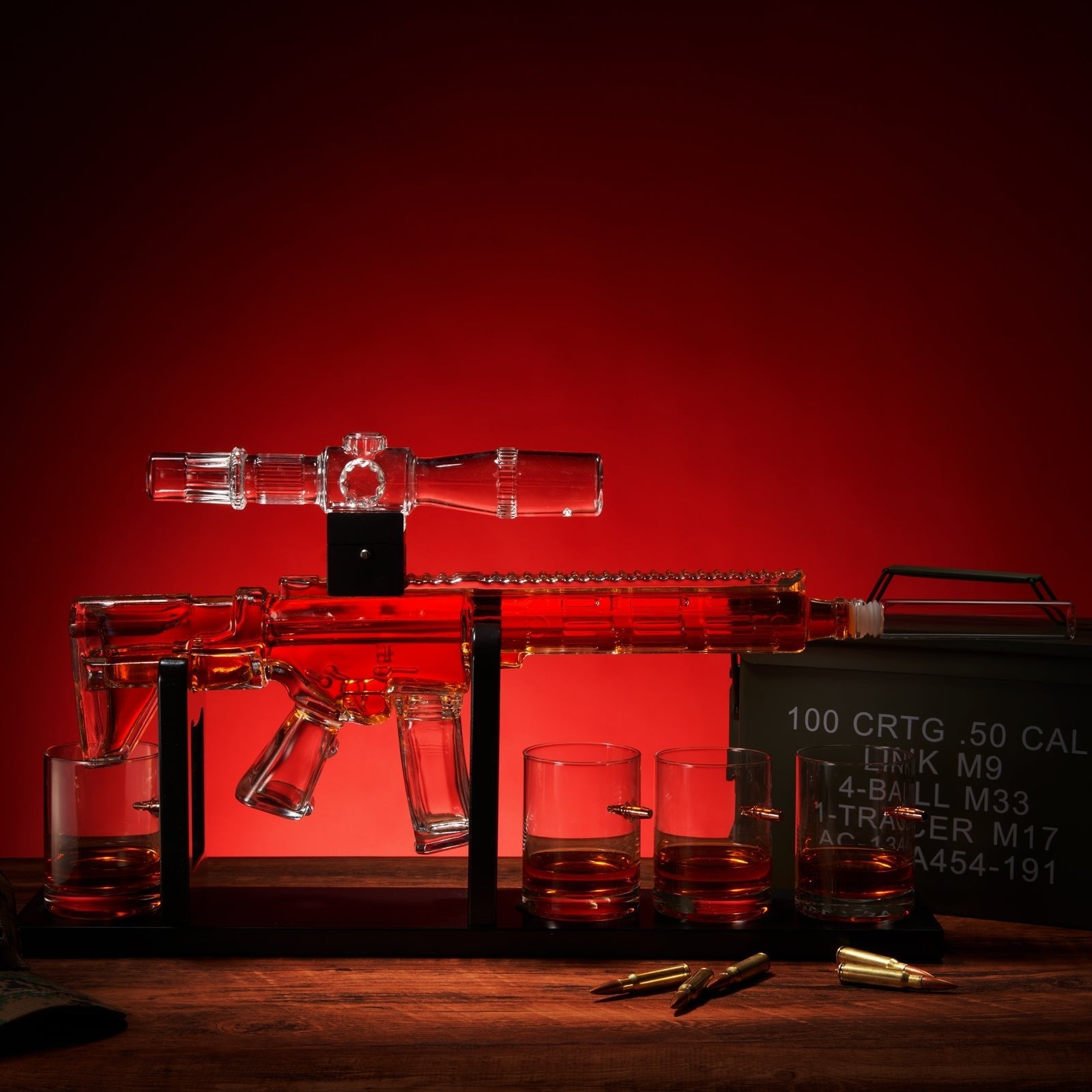 AR Limited Edition 800 ml Whiskey Decanter Set With Wooden Silencer Stopper Plus 4 12 Oz. Bullet Glasses - POPvault