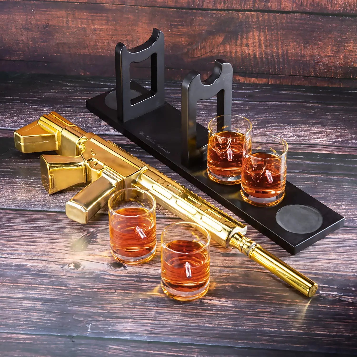 AR15 Gold Whiskey Decanter Set with 4 Bullet Whiskey Glasses - POPvault