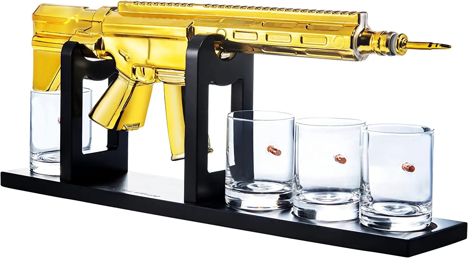 AR15 Gold Whiskey Decanter Set with 4 Bullet Whiskey Glasses - POPvault