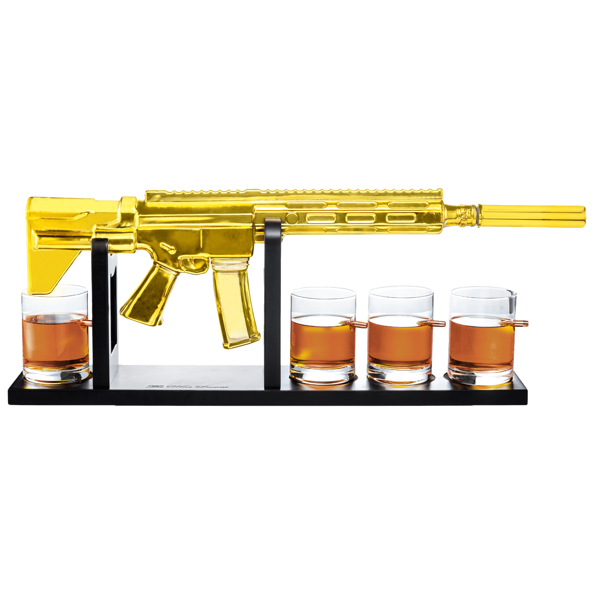 AR15 Gold Whiskey Decanter Set with 4 Bullet Whiskey Glasses - POPvault