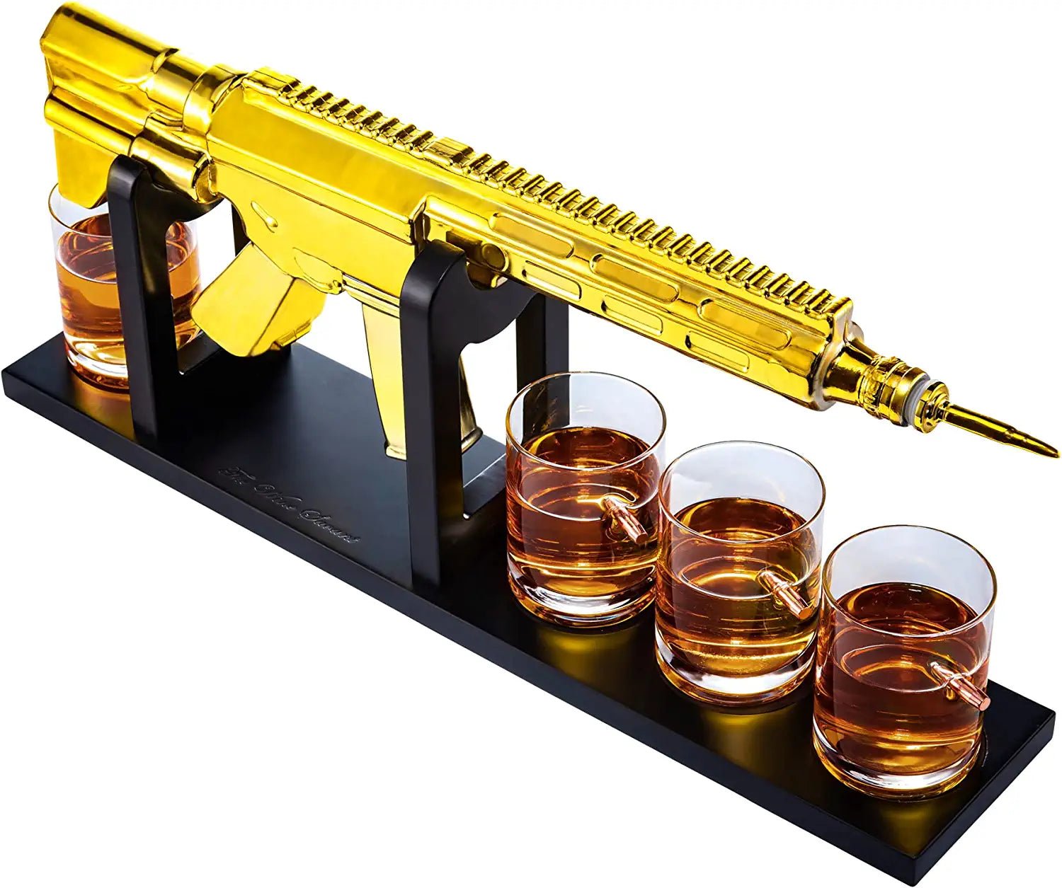 AR15 Gold Whiskey Decanter Set with 4 Bullet Whiskey Glasses - POPvault