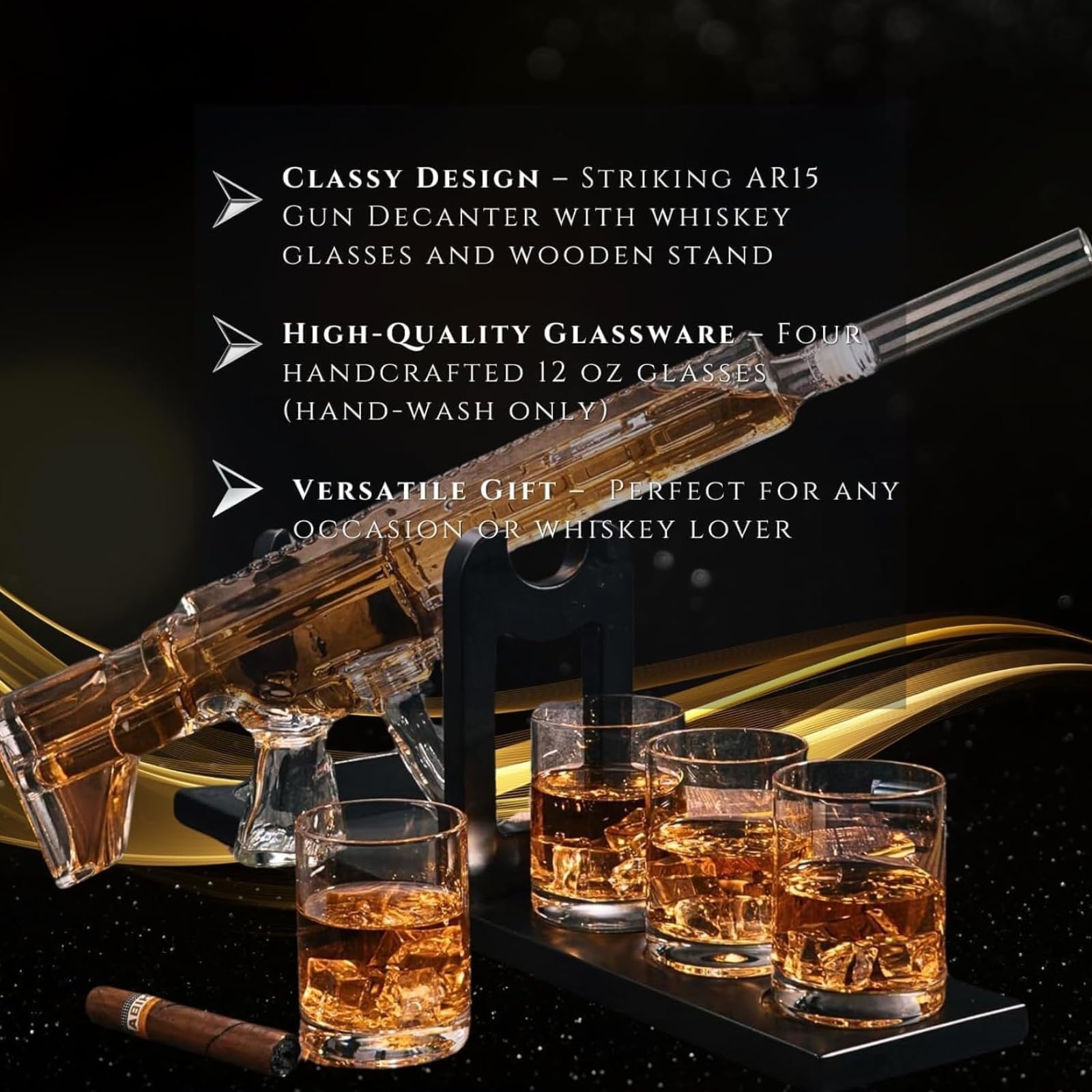 AR15 Whiskey Gun Decanter Set 1000 ml & 4 12oz Bullet Glasses - POPvault
