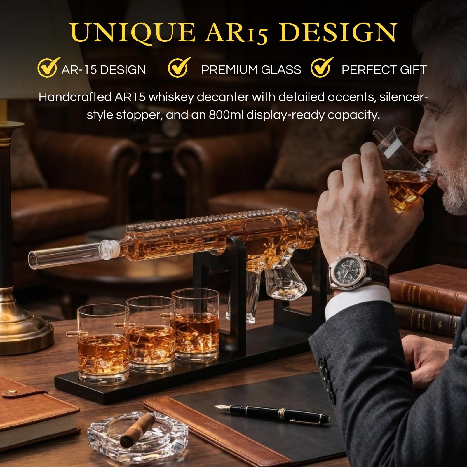 AR15 Whiskey Gun Decanter Set 1000 ml & 4 12oz Bullet Glasses - POPvault