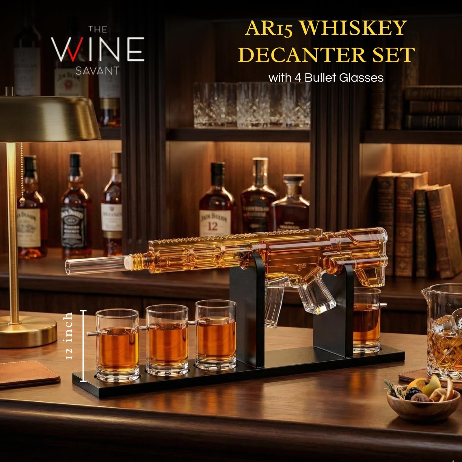AR15 Whiskey Gun Decanter Set 1000 ml & 4 12oz Bullet Glasses - POPvault