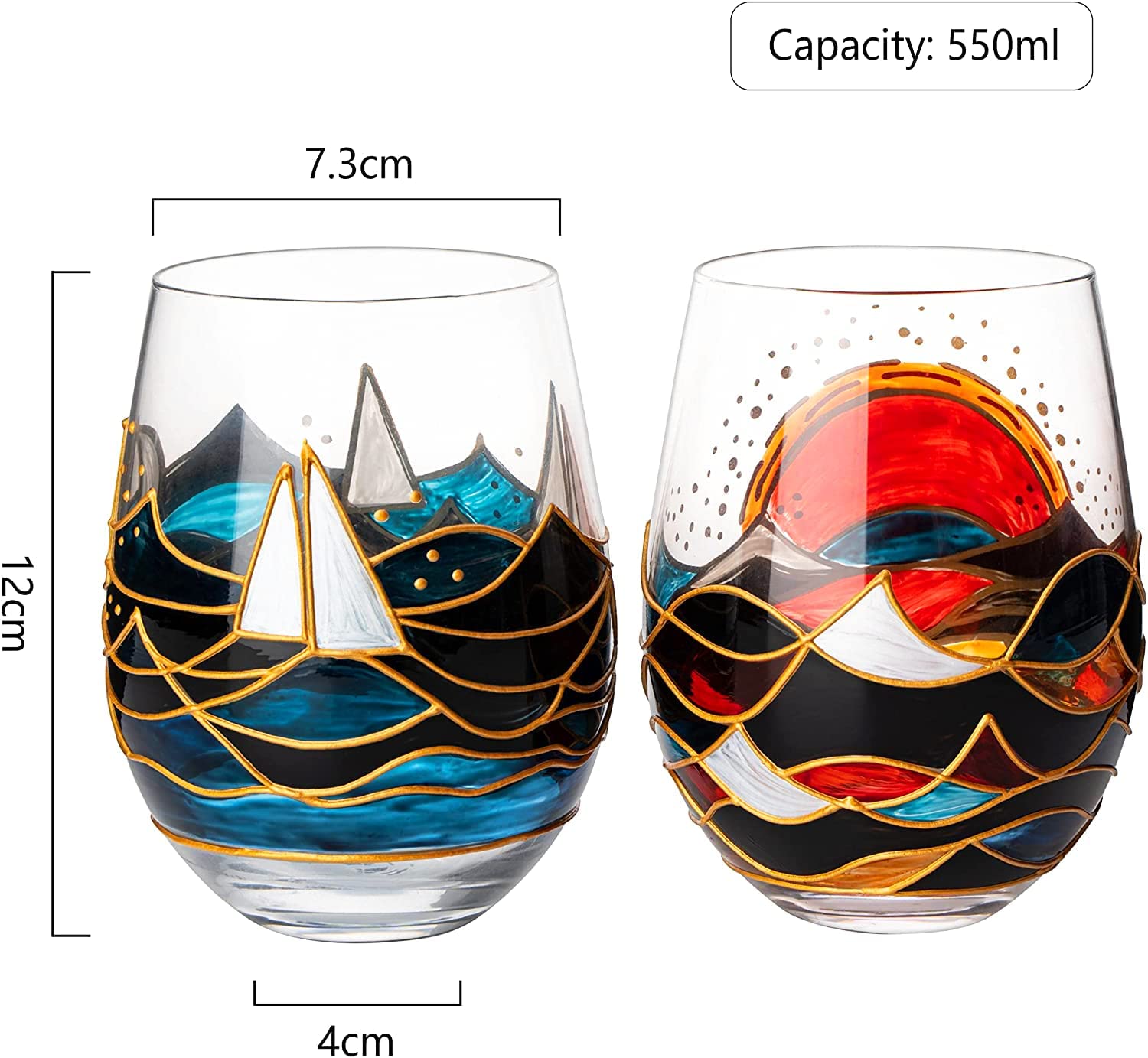 Artisanal Hand Painted Sunrise Stemless 18.5 Oz. Glasses (Set of 2) - POPvault