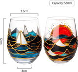Artisanal Hand Painted Sunrise Stemless 18.5 Oz. Glasses (Set of 2) - POPvault