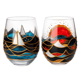 Artisanal Hand Painted Sunrise Stemless 18.5 Oz. Glasses (Set of 2) - POPvault
