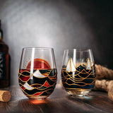 Artisanal Hand Painted Sunrise Stemless 18.5 Oz. Glasses (Set of 2) - POPvault