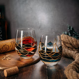Artisanal Hand Painted Sunrise Stemless 18.5 Oz. Glasses (Set of 2) - POPvault