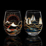 Artisanal Hand Painted Sunrise Stemless 18.5 Oz. Glasses (Set of 2) - POPvault