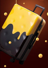 Artist Spill On Distressed Luggage - POPvault - suitcase - yellow paint drip - yellow slime