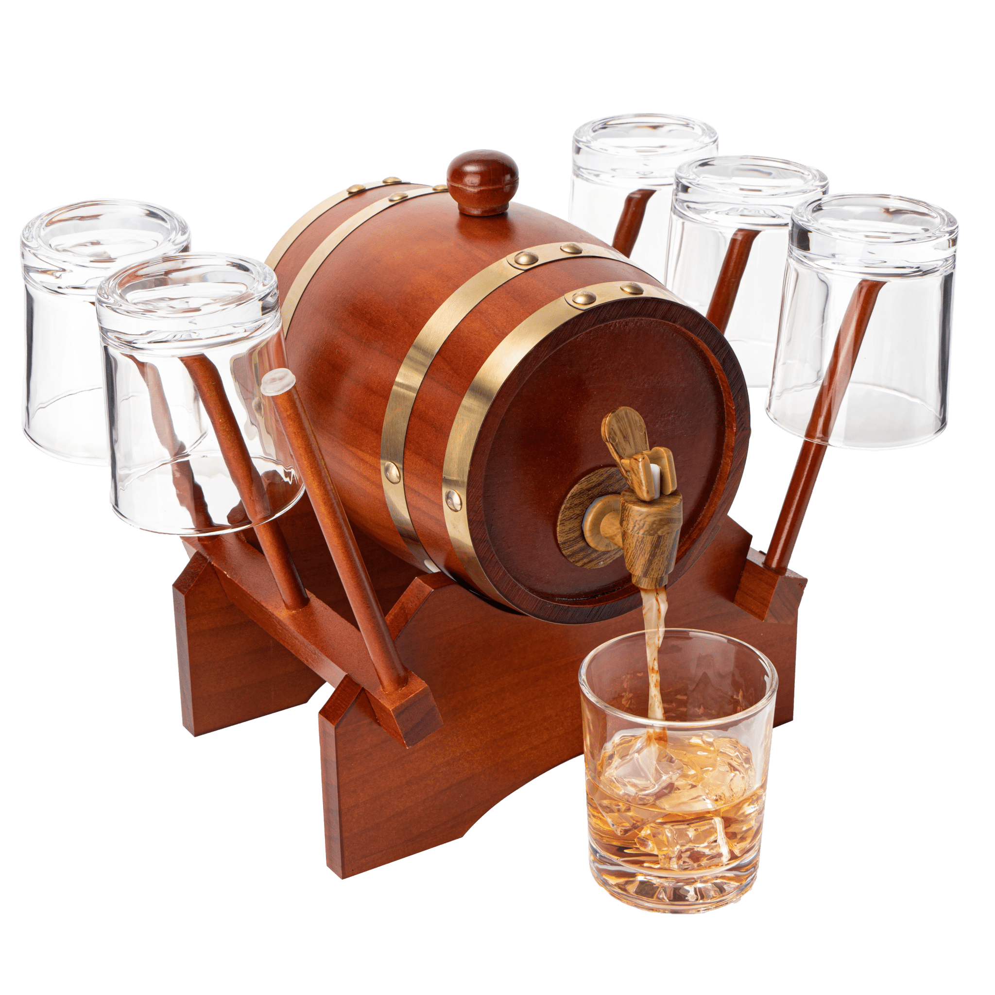 Barrel Decanter Set with 6 Whiskey Glasses 1000 ml Mahogany Wood - POPvault