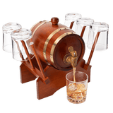 Barrel Decanter Set with 6 Whiskey Glasses 1000 ml Mahogany Wood - POPvault