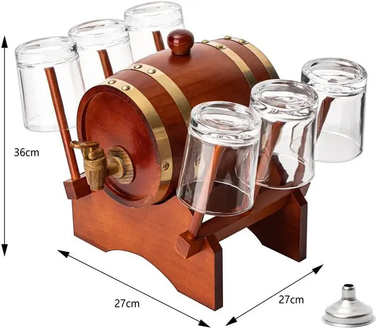 Barrel Decanter Set with 6 Whiskey Glasses 1000 ml Mahogany Wood - POPvault