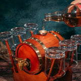 Barrel Decanter Set with 6 Whiskey Glasses 1000 ml Mahogany Wood - POPvault