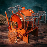 Barrel Decanter Set with 6 Whiskey Glasses 1000 ml Mahogany Wood - POPvault