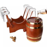 Barrel Decanter Set with 6 Whiskey Glasses 1000 ml Mahogany Wood - POPvault