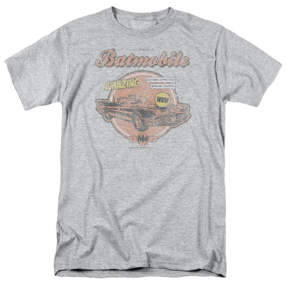 Batman Amazing Batmobile Mens T Shirt Athletic Heather Officially Licensed - POPvault