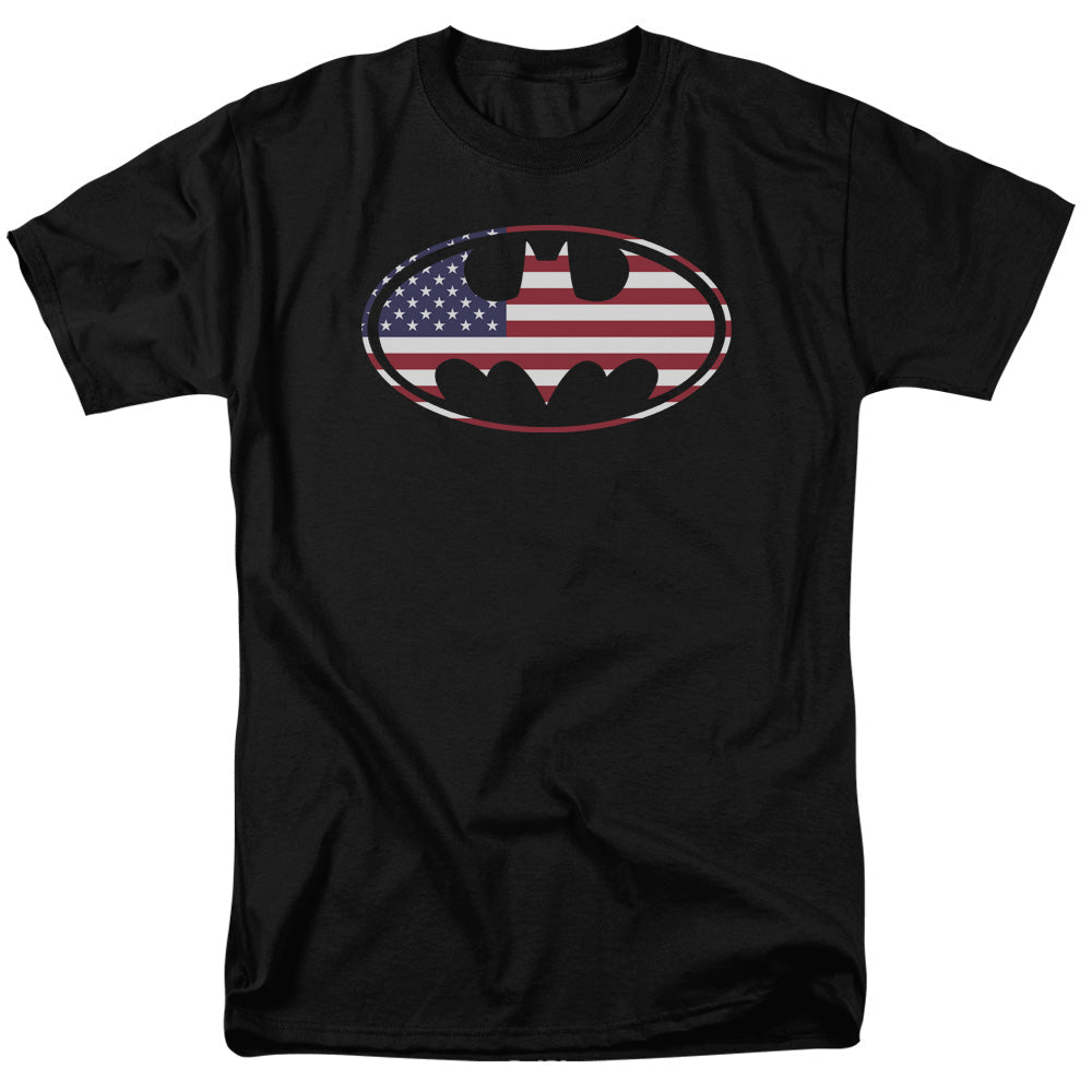 Batman American Flag Oval Mens T Shirt Black Officially Licensed - POPvault