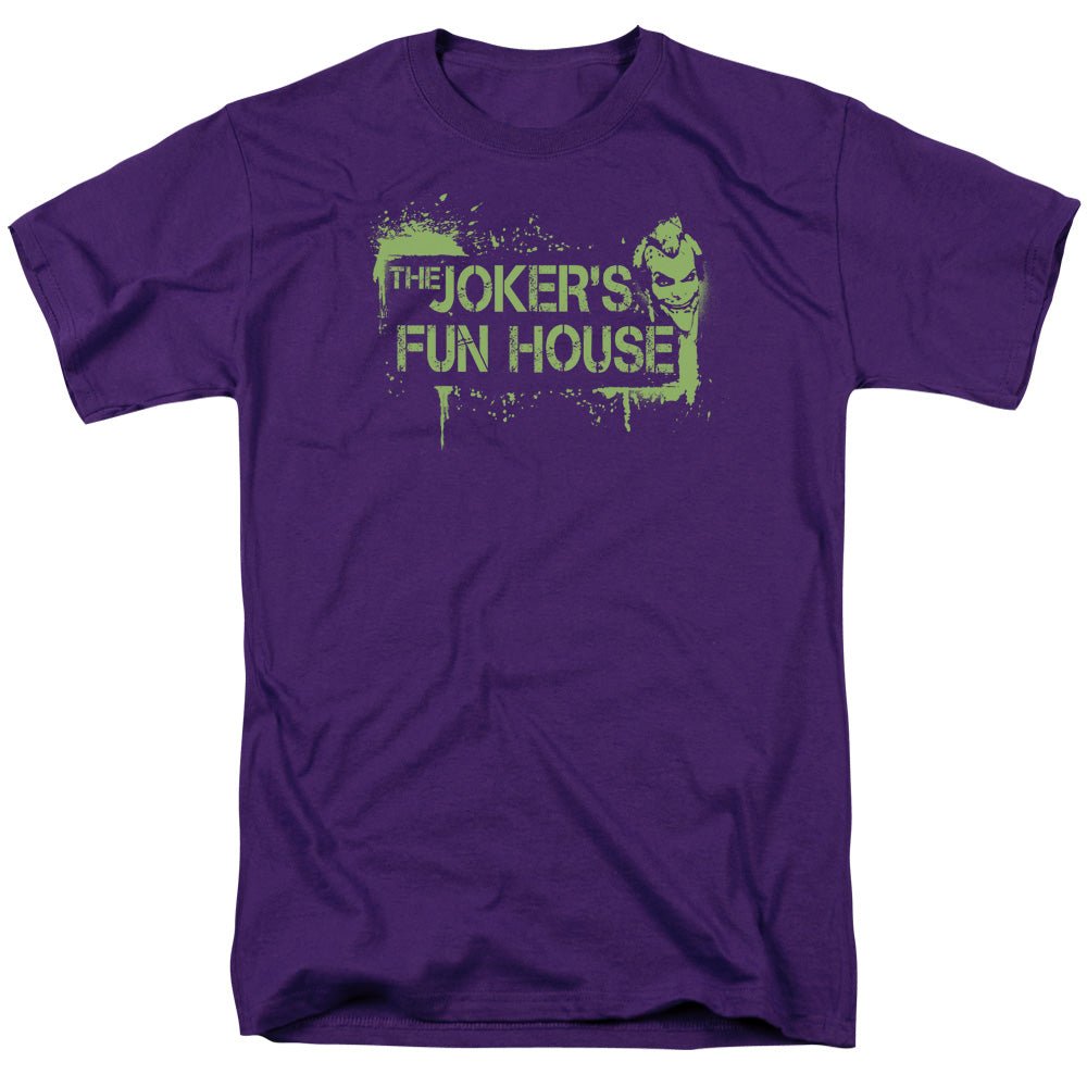 Batman Arkham City Jokers Fun House Mens T Shirt Purple Officially Licensed - POPvault