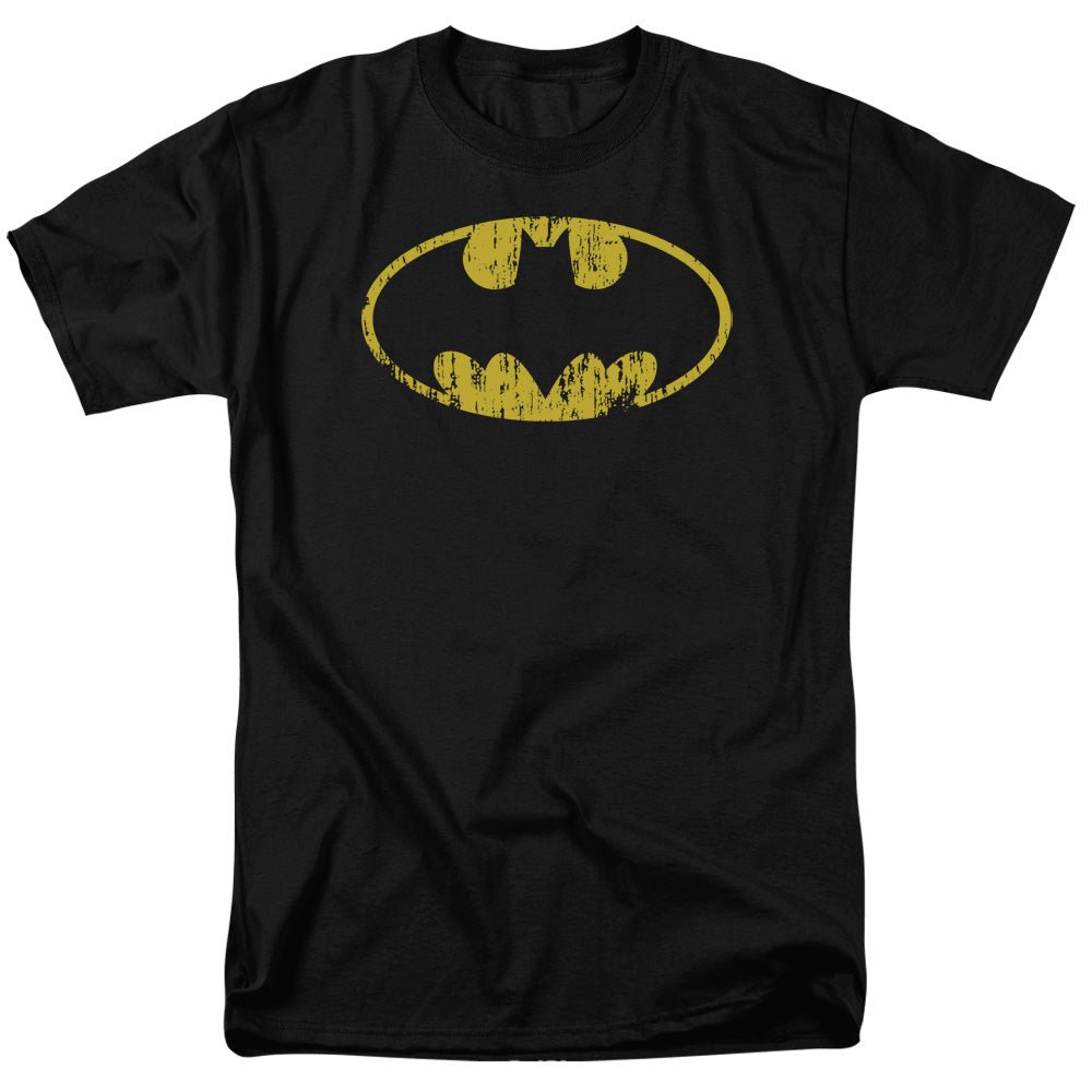 Batman Classic Logo Distressed Mens T Shirt Black Officially Licensed - POPvault
