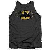 Batman Destroyed Logo Mens Tank Top Shirt Charcoal Officially Licensed - POPvault