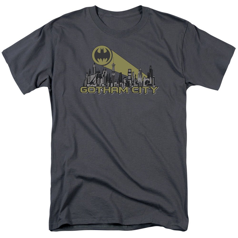 Batman Gotham Skyline Mens T Shirt Charcoal Officially Licensed - POPvault