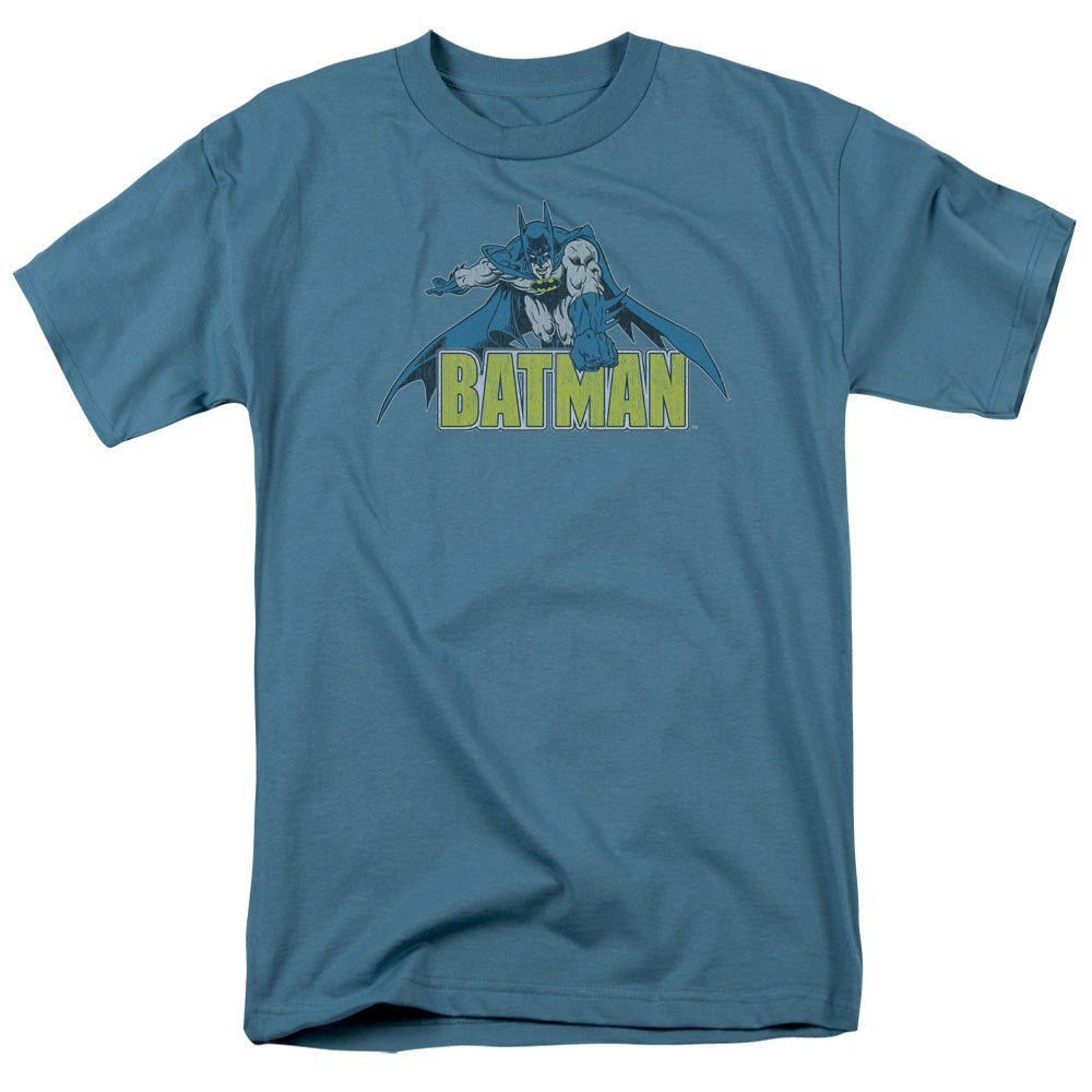 Batman Retro Distressed Mens T Shirt Slate Officially Licensed - POPvault