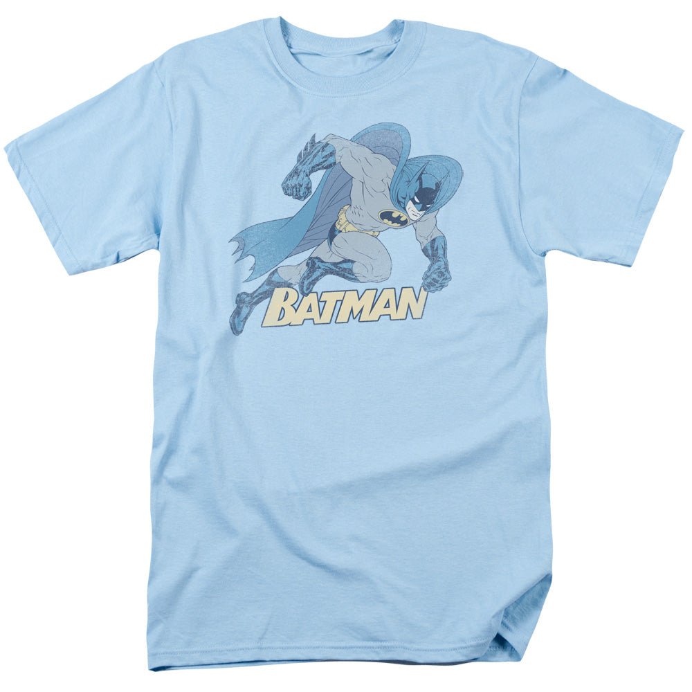 Batman Running Retro Mens T Shirt Light Blue Officially Licensed - POPvault