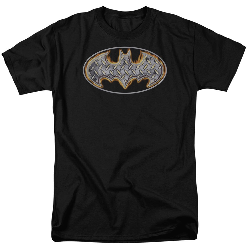 Batman Steel Fire Shield Mens T Shirt Black Officially Licensed - POPvault