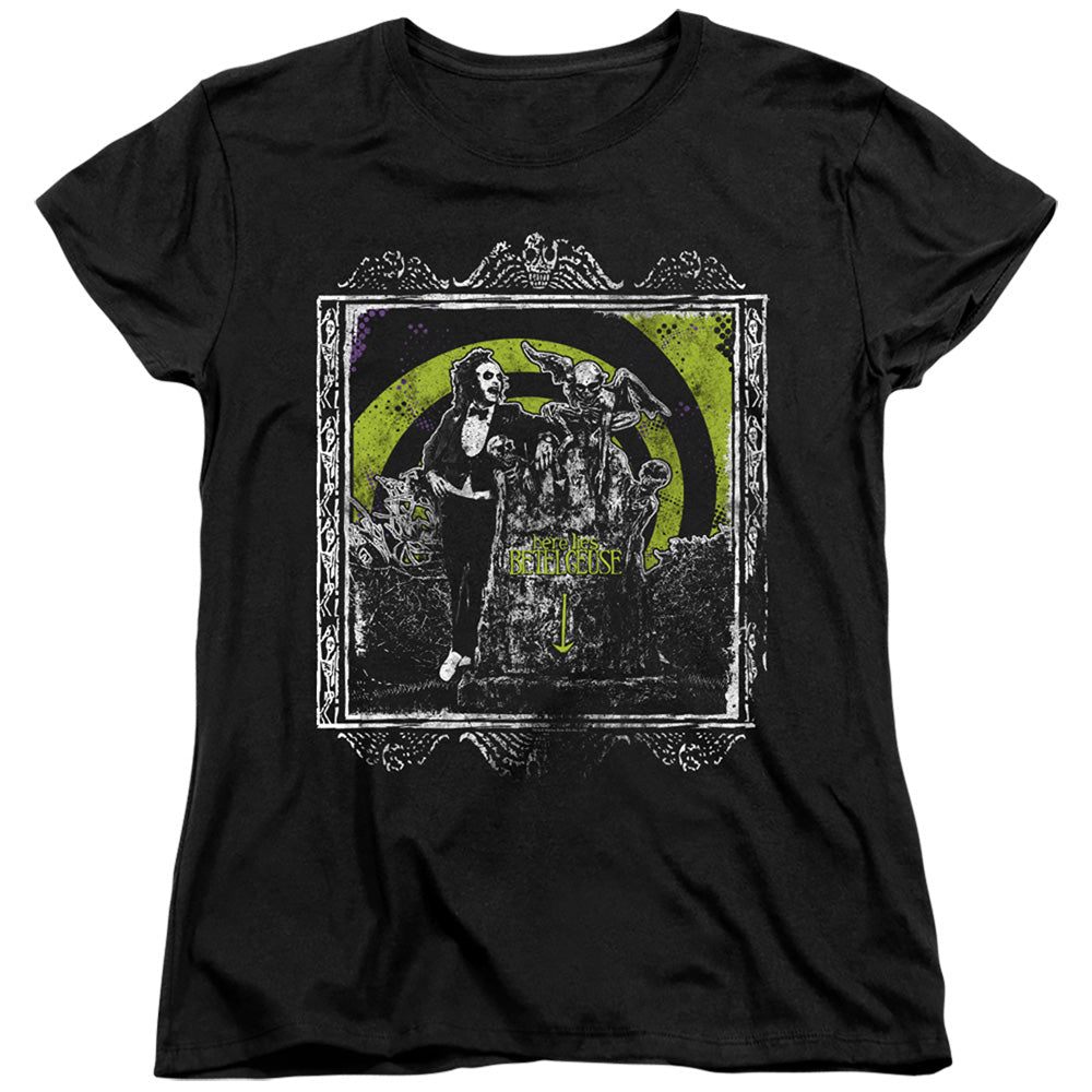 Beetlejuice Here Lies Womens T Shirt Black Officially Licensed - POPvault