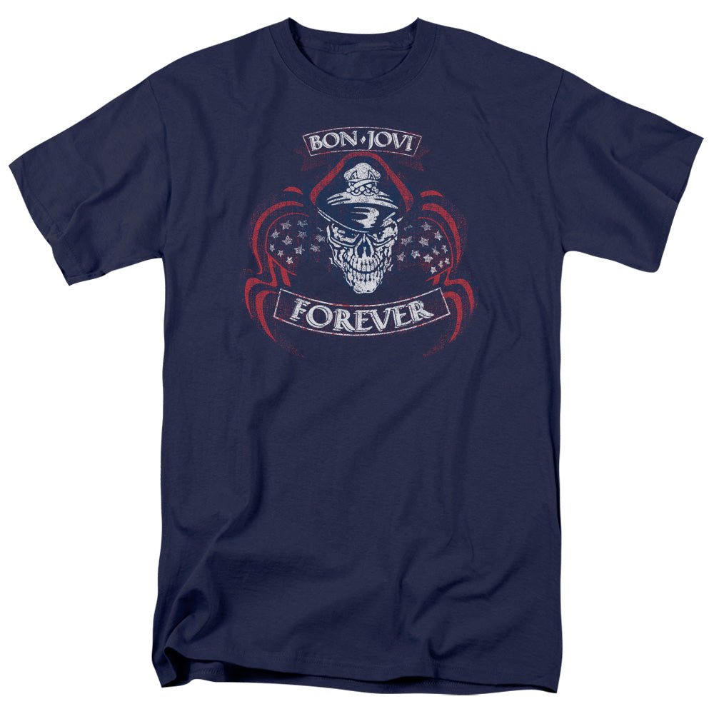 Bon Jovi Forever Skull Mens T Shirt Navy Blue - POPvault