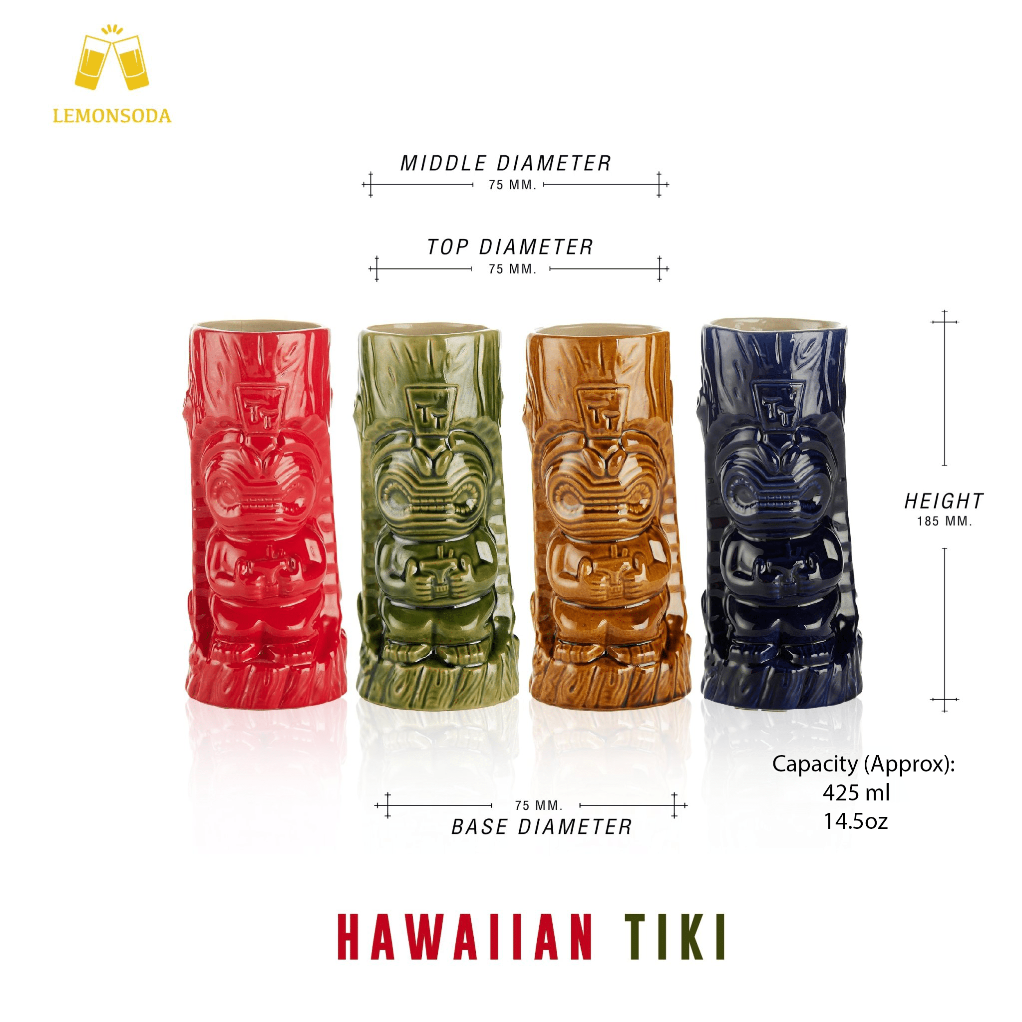 Ceramic Hawaiian Tiki Mugs Set of 4 (17 oz) - POPvault