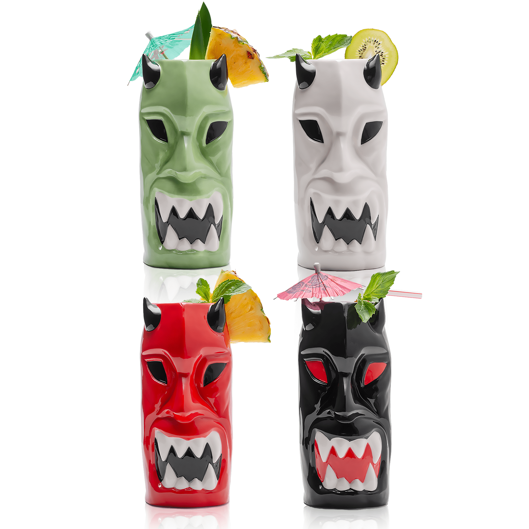 Ceramic Horned Hawaiian Tiki Mugs (Set of 4) - POPvault
