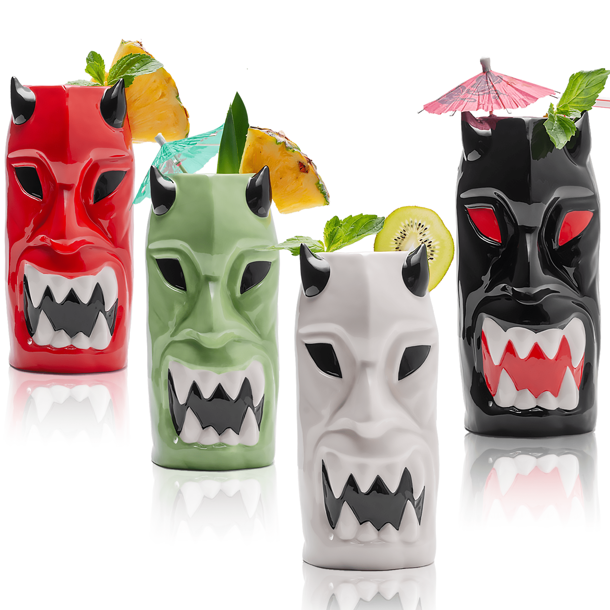 Ceramic Horned Hawaiian Tiki Mugs (Set of 4) - POPvault
