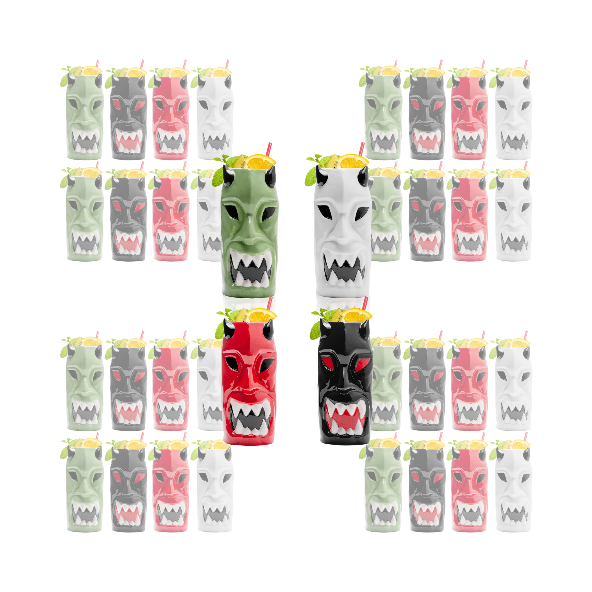Ceramic Horned Hawaiian Tiki Mugs (Set of 4) - POPvault