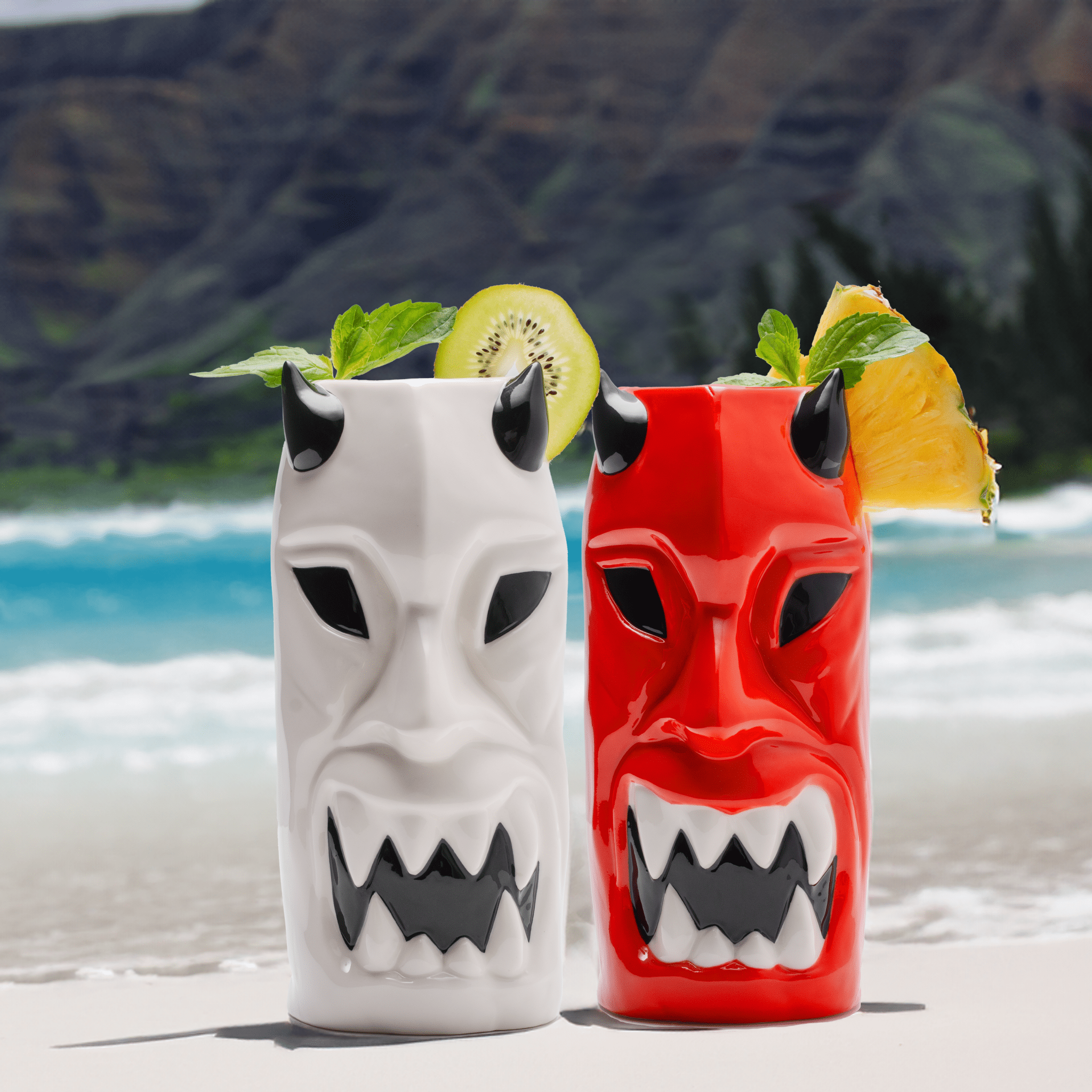 Ceramic Horned Hawaiian Tiki Mugs (Set of 4) - POPvault