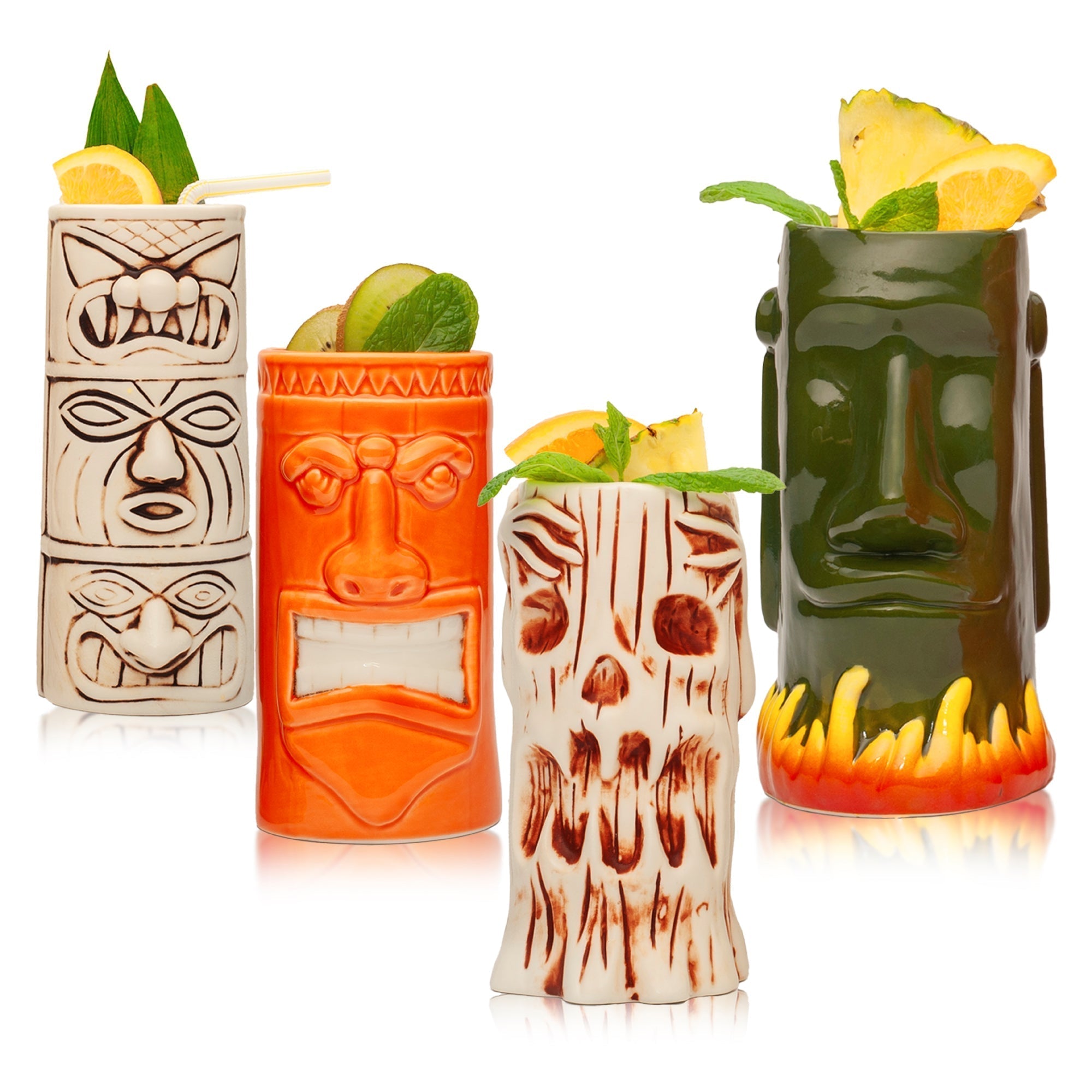 Ceramic Tiki Mugs, Set of 8 - 18 - 23.5oz - Perfect for Exotic Cocktails, Iced Tea, Soda, Mai Tai, Long Island - POPvault