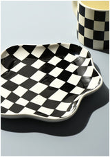 Checkered Organic Edge Ceramic Plate - POPvault