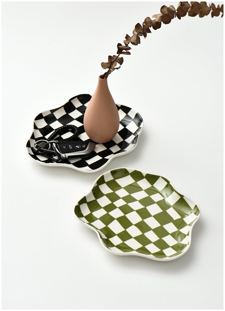 Checkered Organic Edge Ceramic Plate - POPvault