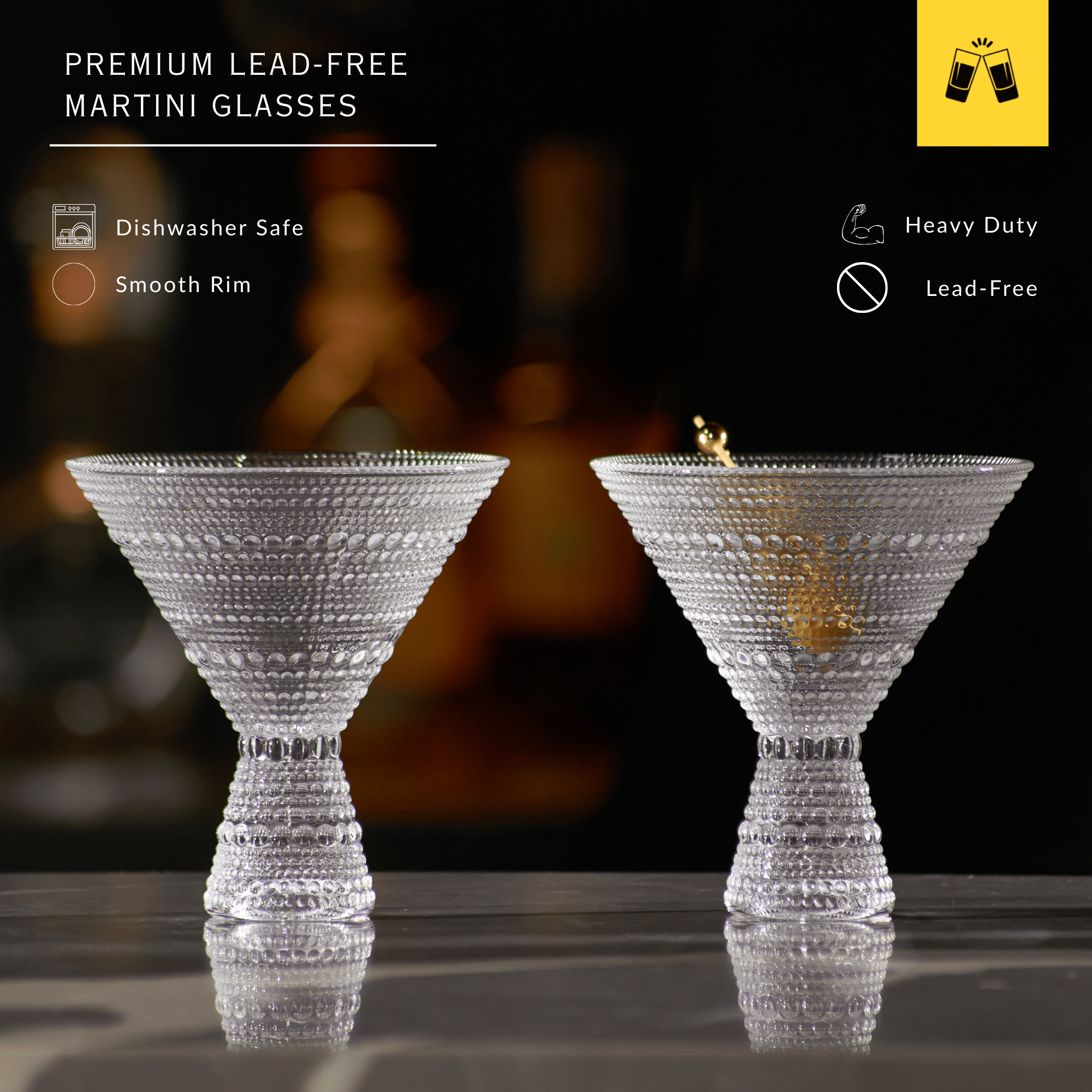 Clear Hobnail Martini Glasses - Embossed Martini Glasses - 9oz - POPvault
