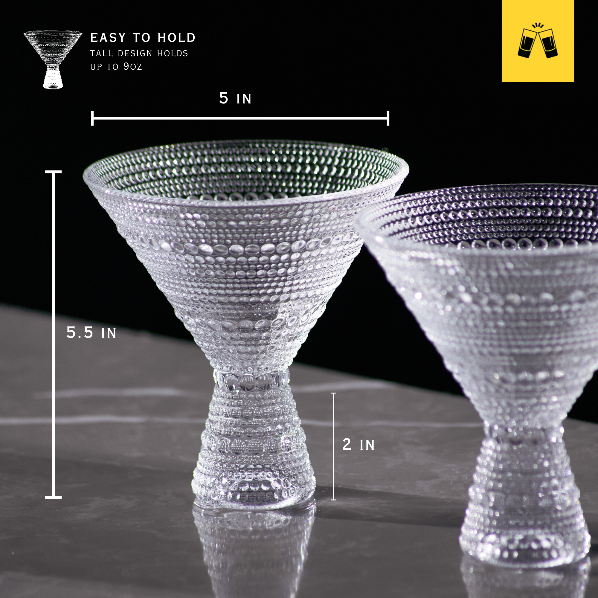 Clear Hobnail Martini Glasses - Embossed Martini Glasses - 9oz - POPvault